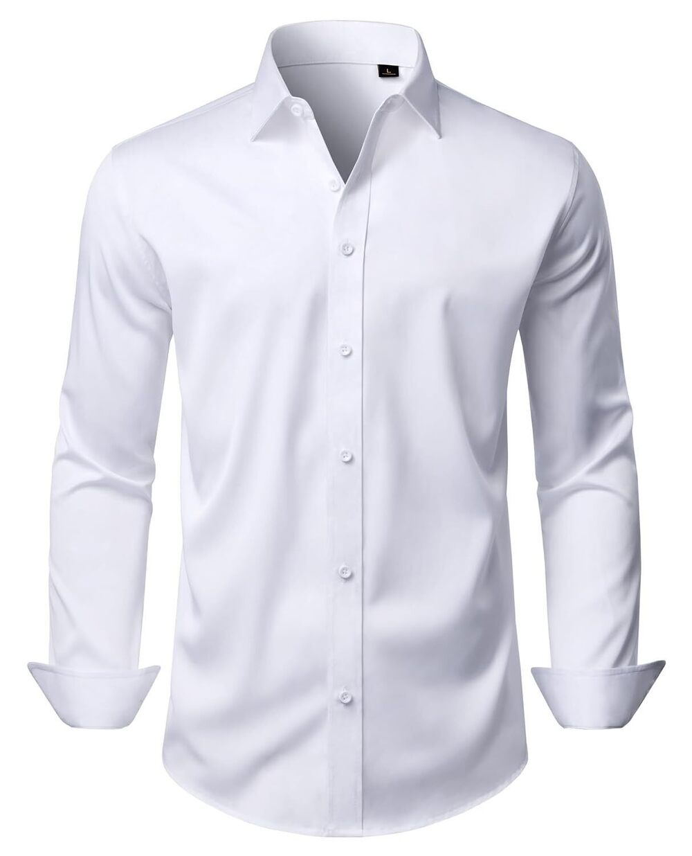 Wrinkle Resistant Dress Shirt Men Long Sleeve White Stretch